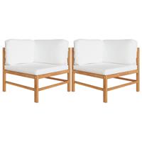 VIDAXL Ecksofas 2 Stk. mit Creme Kissen Massivholz Teak