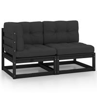 VIDAXL 2-tlg. Garten-Lounge-Set mit Kissen Schwarz Massivholz Kiefer