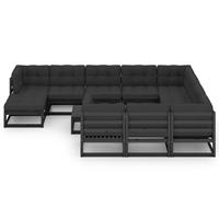 vidaXL 12-delige Loungeset met kussens massief grenenhout zwart