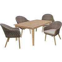 HARMS 5 teilig Tisch Gruppe Akazie Alu Sitzgruppe Veranda Terrasse Geflecht Garten Hof