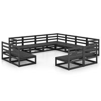 vidaXL 11-delige Loungeset massief grenenhout zwart
