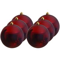 Decoris 6x Grote Donkerrode Kunststof Kerstballen Van 20 Cm - Glans - Donkerrode Kerstboom Versiering