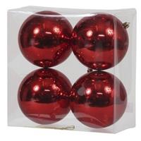Bellatio 4x Rode Kunststof Kerstballen 12 Cm - Glans - Onbreekbare Plastic Kerstballen - Kerstboomversiering Rood