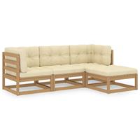vidaXL 4-delige Loungeset met kussens massief grenenhout