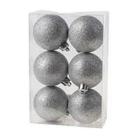 Cosy and Trendy 6x Zilveren Glitter Kerstballen 6 Cm Kunststof - Kerstbal