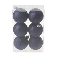 Cosy and Trendy 6x Donkerblauwe Glitter Kerstballen 6 Cm Kunststof - Kerstbal