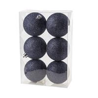 Cosy and Trendy 6x Donkerblauwe Glitter Kerstballen 8 Cm Kunststof - Kerstbal