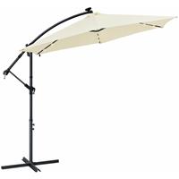 Juskys Ampelschirm Brazil 300 cm grau / creme – mit LED-Beleuchtung Solar & Kurbel – UV-Schutz wasserabweisend knickbar – Sonnenschirm Marktschirm - 