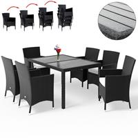 CASARIA Poly Rattan Sitzgruppe Venedig WPC Tisch Gartenstühle Stapelbar 7cm Auflagen Gartenmöbel Sitzgarnitur Garten Set Sitzgruppe 6+1