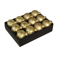 Bellatio 12x Stuks Luxe Glazen Gedecoreerde Kerstballen Goud 7,5 Cm - Kerstbal