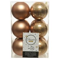 Decoris 12x Camel Bruine Kerstballen 6 Cm Kunststof Mat/glans - Kerstbal