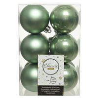 Decoris 12x Salie Groene Kerstballen 6 Cm Kunststof Mat/glans - Kerstbal