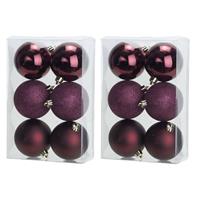 Cosy and Trendy 12x Aubergine Roze Kerstballen 8 Cm Kunststof Mat/glans/glitter - Kerstbal