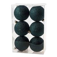 Cosy and Trendy 6x Petrol Blauwe Glitter Kerstballen 8 Cm Kunststof - Kerstbal