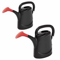 2x Stuks Kunststof Tuin Gieters 7.5 En 10 Liter Zwart - Gieters