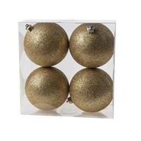 Cosy and Trendy 4x Gouden Kunststof Kerstballen 10 Cm - Glitter - Onbreekbare Plastic Kerstballen - Kerstboomversiering Goud