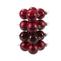 Bellatio 16x Stuks Glazen Kerstballen Rood/donkerrood 8 Cm Mat/glans - Kerstbal