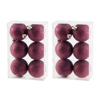 Cosy and Trendy 12x Aubergine Glitter Kerstballen 6cm Kunststof - Kerstversiering - Kerstbal