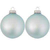 Bellatio 24x Misty Aqua Blauwe Velvet Glazen Kerstballen Mat 7 Cm Kerstboomversiering - Kerstbal