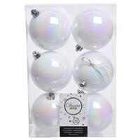 Decoris 6x Parelmoer Witte Kerstballen 8 Cm Kunststof Mat/glans - Kerstbal