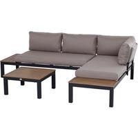 Outsunny 3-teiliges Gartenmöbel-Set Chaise Lounge Beistelltisch mit Kissen Aluminium - grau/natur - 