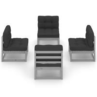 vidaXL 4-delige Loungeset met kussens massief grenenhout