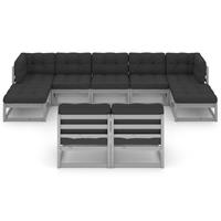 vidaXL 9-delige Loungeset met kussens massief grenenhout grijs