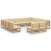 vidaXL 12-delige Loungeset met kussens massief grenenhout honingbruin