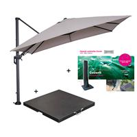 Garden Impressions Hawaii Zweefparasol 300x300 Cm Donker Grijs/zand Met 90 Kg Parasolvoet En Parasolhoes