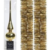 Bellatio Kerstboomversiering Set Gouden Piek En 2x Folieslingers Set - Kerstboomversiering Goud