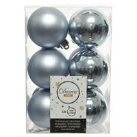 Decoris 12x Lichtblauwe Kerstballen 6 Cm Kunststof Mat/glans - Kerstbal