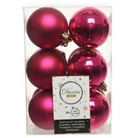 Decoris 12x Bessen Roze Kerstballen 6 Cm Kunststof Mat/glans - Kerstbal