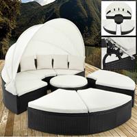 CASARIA Poly Rattan XXL Sonneninsel 230cm klappbares Sonnendach 7cm Auflagen 4 Kissen Sonnenliege Gartenliege Sitzgruppe Lounge schwarz - 