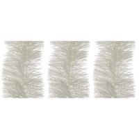 Bellatio 3x Kerstslinger Winter Wit 10 Cm Breed X 270 Cm - Guirlande Folie Lametta - Winter Witte Kerstboom Versieringen