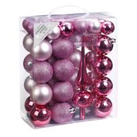 47x Roze Kunststof Kerstballen 4-6 Cm Mat/glans Met Piek at/glans - Kerstboomversiering Roze