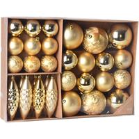 Bellatio Kerstballen/ornamenten Pakket 31x Gouden Kunststof Kerstballen Mix - Kerstboomversiering/kerstversiering