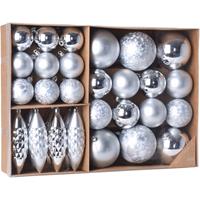 Bellatio Kerstballen/ornamenten Pakket 31x Zilveren Kunststof Kerstballen Mix - Kerstboomversiering/kerstversiering