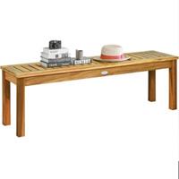 costway Acaciahout Buiten Tuinbank Zonder Rugleuning Houten Bank met Latten Zitting voor Eetkamer Ingang Zwembad Tuin Natuurlijke Teak Kleur