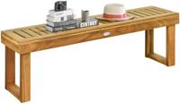 costway Acacia Houten Patio Bank Buiten Eetkamer Bank met Latten Zitting voor Eetkamer/Tuin Zonder Rugleuning Boerderij Bank (met Voetensteun)