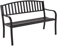 costway Steel Garden Bench Stripe Design Patio Bench Heavy Duty Stalen Frame Terrasbank