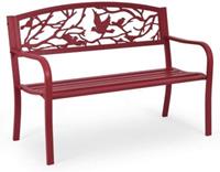 costway Tuinbank 3 Zits Parkbank IJzeren Bank met Rugleuning Rood 123 x 60 x 88 cm