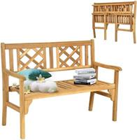 costway Opklapbaar Terrasbank Tuinbank Hout Houten Bank Tuinmeubelen 120 x 56 x 90 cm Naturel