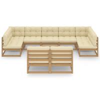 vidaXL 10-delige Loungeset met kussens massief grenenhout honingbruin