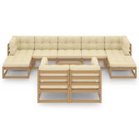 vidaXL 10-delige Loungeset met kussens massief grenenhout honingbruin