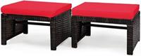 Costway Set van 2 Rotan Voetenbank Voor Buiten Met Kussen 49 x 40 x 33 cm - Rood