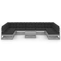 vidaXL 10-delige Loungeset met kussens massief grenenhout grijs