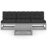 vidaXL 4-delige Loungeset met kussens massief grenenhout