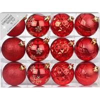 Bellatio Set Van 12x Luxe Rode Kerstballen 6 Cm Kunststof Mat/glans - Onbreekbare Plastic Kerstballen - Kerstboomversiering Rood