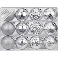 Set Van 12x Luxe Zilveren Kerstballen 6 Cm Kunststof Mat/glans - Kerstbal