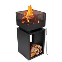 BBQ Collection Vuurkorf etaal - Vierkant: 39 X 39 Cm - 85 Cm Hoog et Pook En Vonkenscherm - Zwart